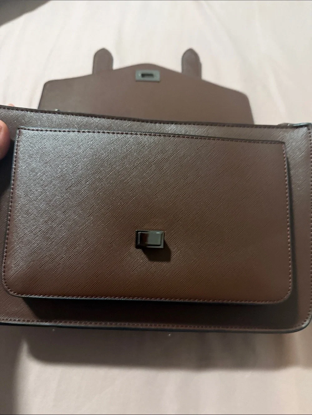 Brown Leather & Blue Plaid Satchel - Handbag